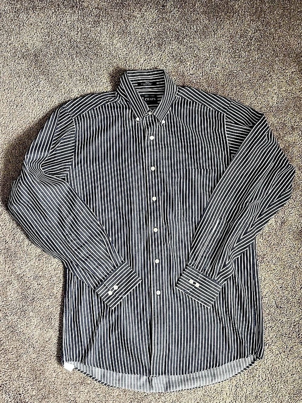 Chaps Men's Striped Button Down Blue & White Size Medium